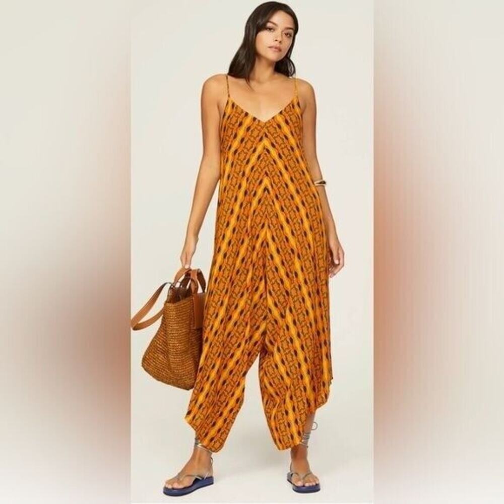RTR KahindoKano Jumpsuit Orange/Mustard Wide Leg Sz XL 1 pc boho print